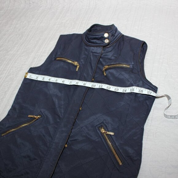 Pendleton Womens Navy Camas Vest Gold Hardware Faux Leather Trim Quilted Size Sm - Picture 8 of 10
